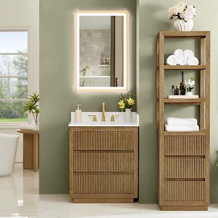 Altair Navan 30" Free Standing Single Basin Vanity Set with Cabinet and Engineered Stone Vanity Top Weathered Brown