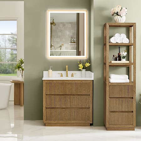 Altair Navan 36" Free Standing Single Basin Vanity Set with Cabinet and Engineered Stone Vanity Top Weathered Brown