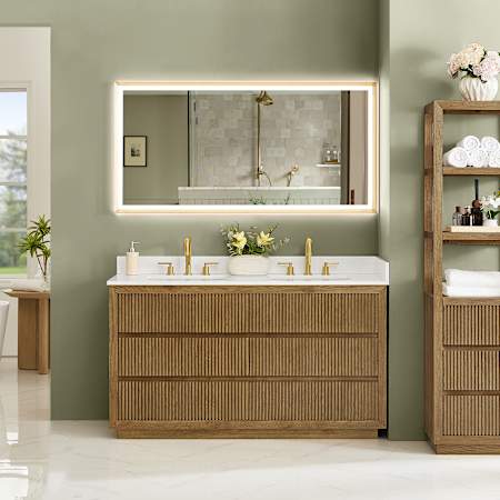 Altair Navan 60" Free Standing Double Basin Vanity Set with Cabinet and Engineered Stone Vanity Top Weathered Brown