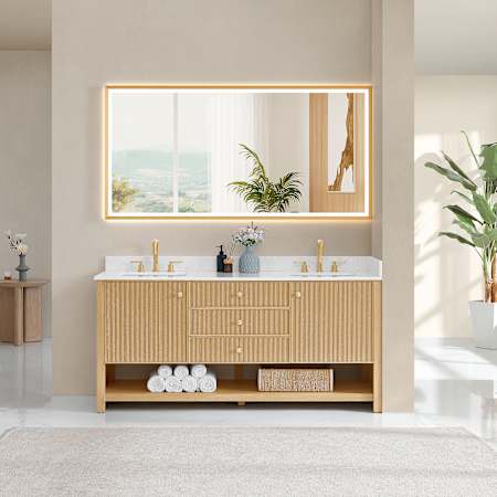 Altair Cecil 72" Free Standing Double Basin Vanity Set with Cabinet and Engineered Stone Vanity Top White Oak