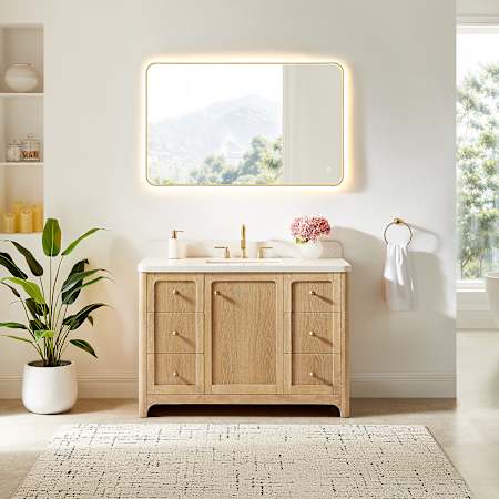 Altair Milner 48" Free Standing Single Basin Vanity Set with Cabinet and Engineered Stone Vanity Top Brushed Oak