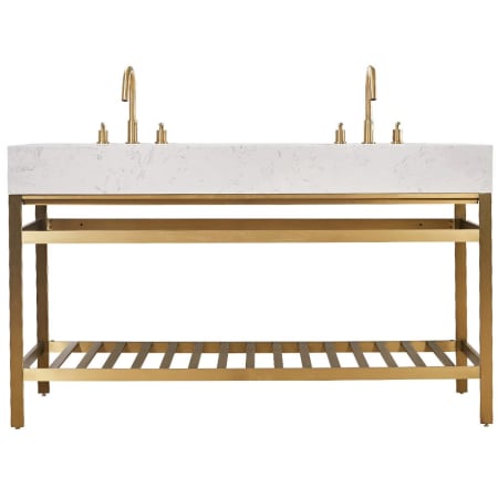 Altair Merano 60" Rectangular Stone Composite Console Bathroom Sink with Overflow and 3 Faucet Holes at 8" Centers Brushed Gold