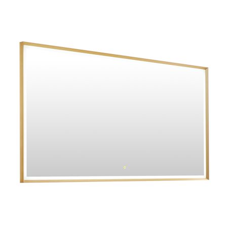 Altair Apollo 84"W x 42"H Rectangular Flat Aluminum Framed Wall Mounted Bathroom Mirror with LED Lighting Brushed Gold