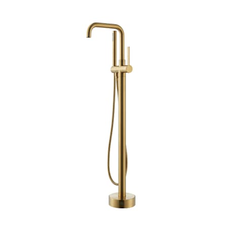 Altair Florin Floor Mounted Tub Filler with Built-In Diverter - Includes Hand Shower Brushed Gold