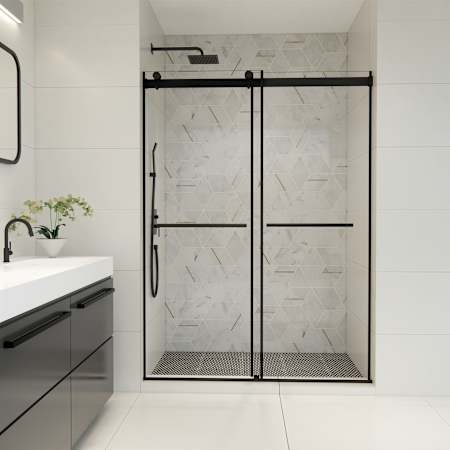 Altair Belizzi 76" High x 56" Wide Bypass Frameless Shower Door with Clear Glass Matte Black