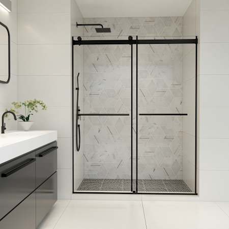 Altair Belizzi 76" High x 60" Wide Bypass Frameless Shower Door with Clear Glass Matte Black
