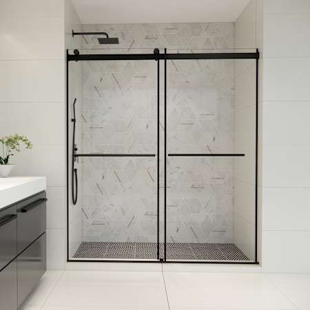 Altair Belizzi 76" High x 68" Wide Bypass Frameless Shower Door with Clear Glass Matte Black