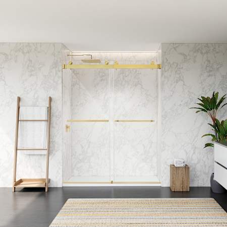 Altair Bolani 76" High x 60" Wide Bypass Frameless Shower Door with Clear Glass Brushed Gold