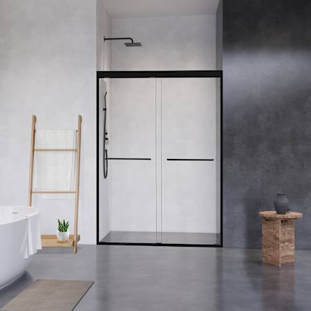 Altair Ennis 76" High x 48" Wide Bypass Framed Shower Door with Clear Glass Matte Black