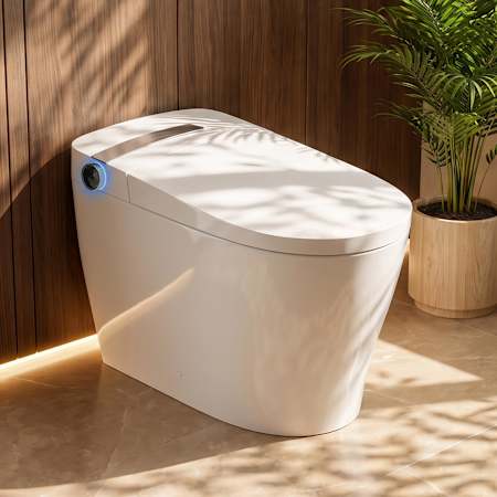 Altair Marcel 1.27 GPF One Piece Elongated Toilet with Left Hand Lever - Bidet Seat Included White