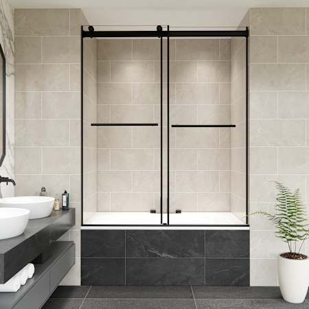 Altair Belizzi 58" High x 60" Wide Bypass Frameless Tub Door with Clear Glass Matte Black