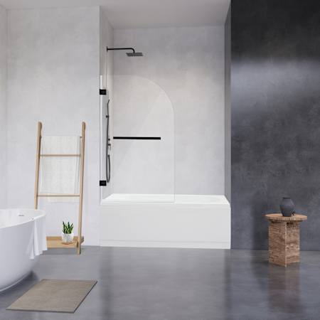 Altair Alvise 58" High x 34" Wide Hinged Frameless Tub Door with Clear Glass Matte Black
