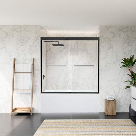 Altair Ennis 58" High x 60" Wide Bypass Framed Tub Door with Clear Glass Matte Black