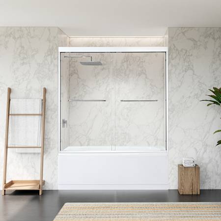 Altair Ennis 58" High x 60" Wide Bypass Framed Tub Door with Clear Glass Polished Chrome