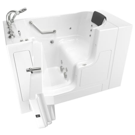 American Standard Premium Three Wall Alcove Fiberglass Whirlpool Walk-In Tub with Left-Hand Drain and Quick Drain Pump - Includes Deck Mounted Tub Filler and Hand Shower White