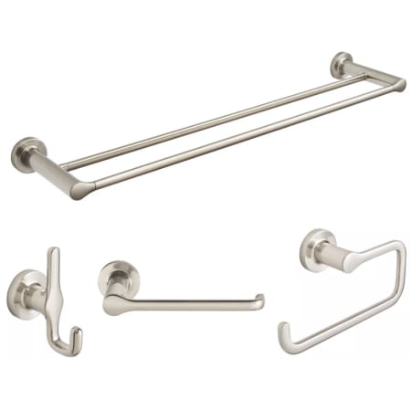 American Standard Studio S 4 Piece Bathroom Package with 24" Double Towel Bar, Robe Hook, Towel Ring, and Toilet Paper Holder Brushed Nickel