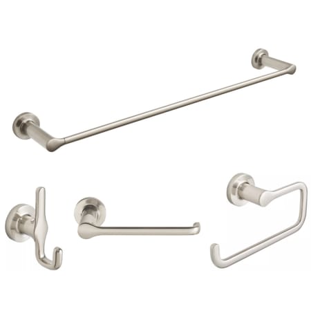 American Standard Studio S 4 Piece Bathroom Package with 24" Towel Bar, Robe Hook, Towel Ring, and Toilet Paper Holder Brushed Nickel