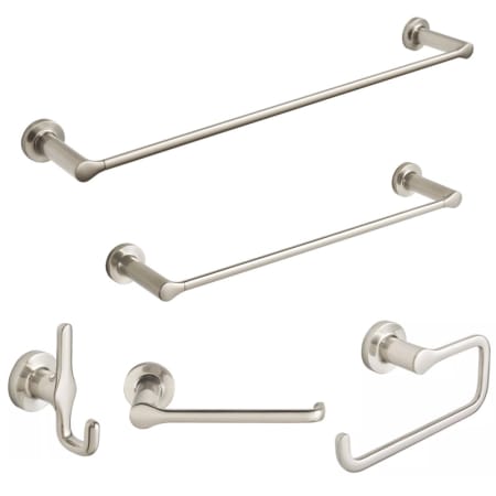 American Standard Studio S 5 Piece Bathroom Package with 24" Towel Bar, 18" Towel Bar, Robe Hook, Towel Ring, and Toilet Paper Holder Brushed Nickel