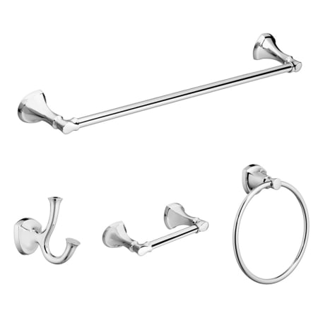 American Standard Estate 4 Piece Bathroom Package with 24" Towel Bar, Robe Hook, Towel Ring, and Toilet Paper Holder Polished Chrome