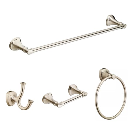 American Standard Estate 4 Piece Bathroom Package with 24" Towel Bar, Robe Hook, Towel Ring, and Toilet Paper Holder Brushed Nickel
