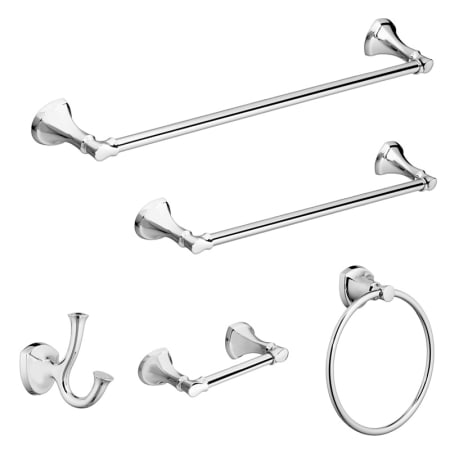 American Standard Estate 5 Piece Bathroom Package with 24" Towel Bar, 18" Towel Bar, Robe Hook, Towel Ring, and Toilet Paper Holder Polished Chrome