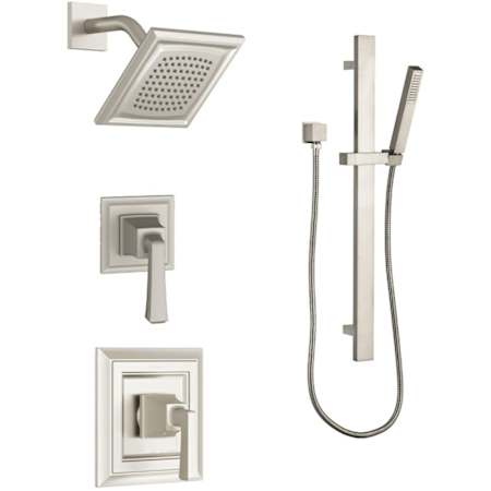American Standard Town Square S Pressure Balanced Shower System with Shower Head, Hand Shower, Slide Bar, Shower Arm, Hose, Wall Supply Elbow, Diverter, and Valve Trim Brushed Nickel