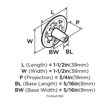 Amerock-890-Dimensions of Back View