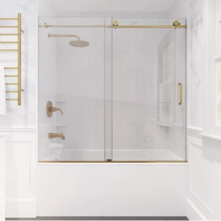 Anzzi Don 59" Wide x 62" High Sliding Frameless Tub Door with Clear Glass Brushed Gold