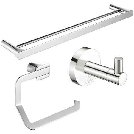 Anzzi Essence 3 Piece Bathroom Package with 24" Towel Bar, Robe Hook, and Toilet Paper Holder Chrome