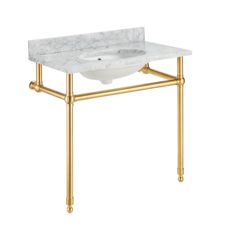 Anzzi Verona 36" Oval Marble, Stainless Steel Console Bathroom Sink with Overflow and 3 Faucet Holes at 8" Centers Brushed Gold
