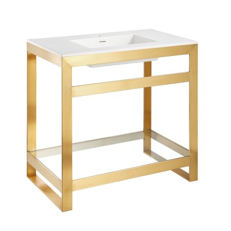 Anzzi Orchard 36" Rectangular Solid Surface, Stainless Steel Console Bathroom Sink with Overflow and Single Faucet Hole Brushed Gold