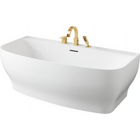 Anzzi Bank 64.9" Free Standing Acrylic Soaking Tub with Center Drain, Drain Assembly, and Overflow - Includes Tub Filler with Hand Shower Brushed Gold