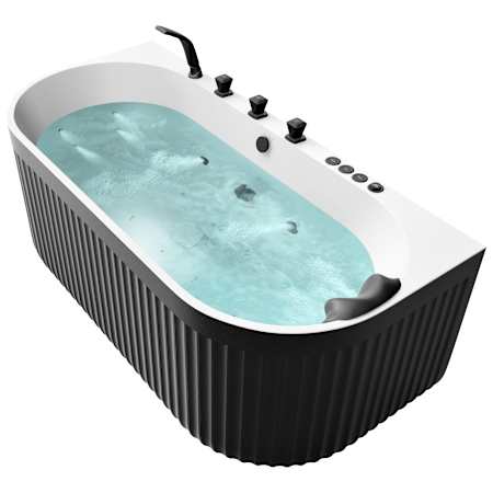 Anzzi 67" Free Standing / Single Wall Stone Composite Air / Whirlpool Tub with Center Drain and Overflow - Includes Deck Mounted Tub Filler and Handshower Matte Black / White