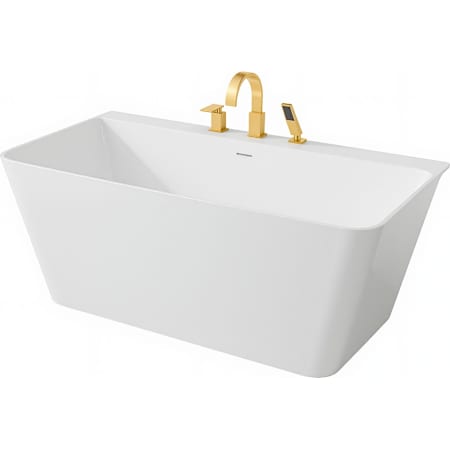 Anzzi Vault 59" Free Standing Acrylic Soaking Tub with Center Drain, Drain Assembly, and Overflow - Includes Tub Filler with Hand Shower Brushed Gold