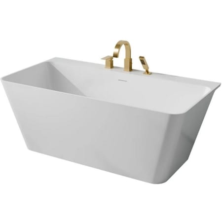 Anzzi Vault 59" Free Standing Acrylic Soaking Tub with Center Drain, Drain Assembly, and Overflow - Includes Tub Filler with Hand Shower Brushed Gold
