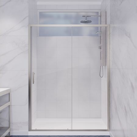 Anzzi Halberd 72" High x 48" Wide Sliding Framed Shower Door with Clear Glass Brushed Nickel
