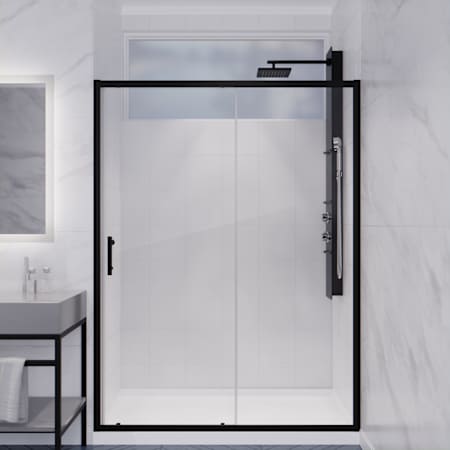 Anzzi Halberd 72" High x 48" Wide Sliding Framed Shower Door with Clear Glass Matte Black