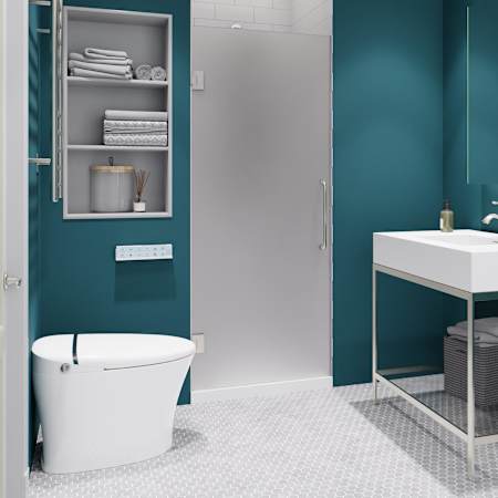 Anzzi Fellow 72" High x 24" Wide Hinge Frameless Shower Door with Frosted Tempered Glass Brushed Nickel