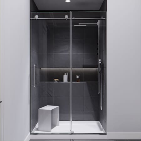 Anzzi Madam 76" High x 48" Wide Sliding Frameless Shower Door with Tempered Glass Polished Chrome