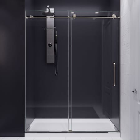 Anzzi Madam 76" High x 60" Wide Sliding Frameless Shower Door with Tempered Glass Brushed Nickel