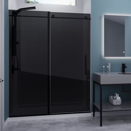 Anzzi Leon 76" High x 60" Wide Sliding Frameless Shower Door with Tempered Glass Matte Black