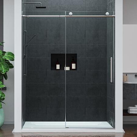 Anzzi Mountain 76" High x 60" Wide Sliding Frameless Shower Door with Clear Tempered Glass Brushed Nickel
