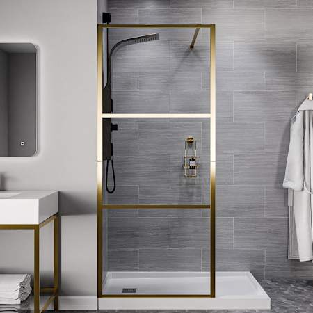 Anzzi 78" High x 33-5/8" Wide Framed Shower Screen with Clear Glass Brushed Gold