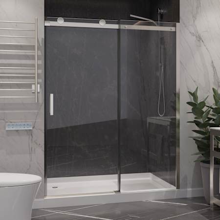 Anzzi Rhodes 76" High x 60" Wide Sliding Frameless Shower Door with Clear Glass Brushed Nickel