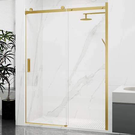 Anzzi Rhodes 76" High x 54" Wide Sliding Frameless Shower Door with Clear Tempered Glass Brushed Gold