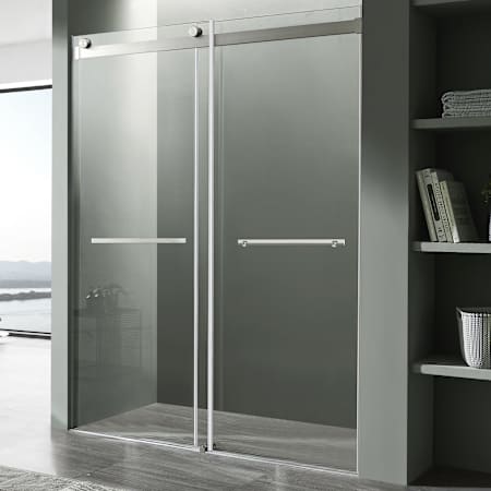 Anzzi Kahn 76" High x 48" Wide Sliding Frameless Shower Door with Clear Glass Brushed Nickel