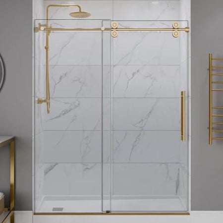 Anzzi 76" High x 60" Wide Sliding Frameless Shower Door with Clear Glass Brushed Gold