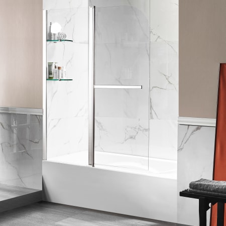 Anzzi Anzzi 60" Alcove Acrylic Soaking Tub with Left Drain, Drain Assembly, Frameless Tub Door, and Overflow White / Brushed Nickel
