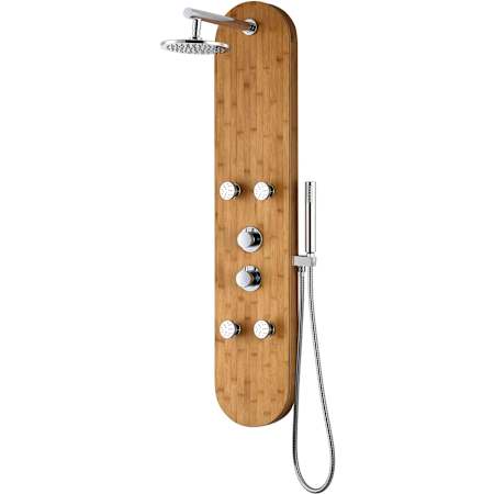 Anzzi Crane 52" Thermostatic Shower Panel with Single Function Rain Shower Head with 4 Jet Body Sprays Natural Bamboo