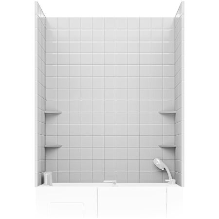 Anzzi Rampart 60" Wide x 60" High 2-Piece Glue-Up Acrylic Shower Wall Set in White with 4" Square Tile Design White